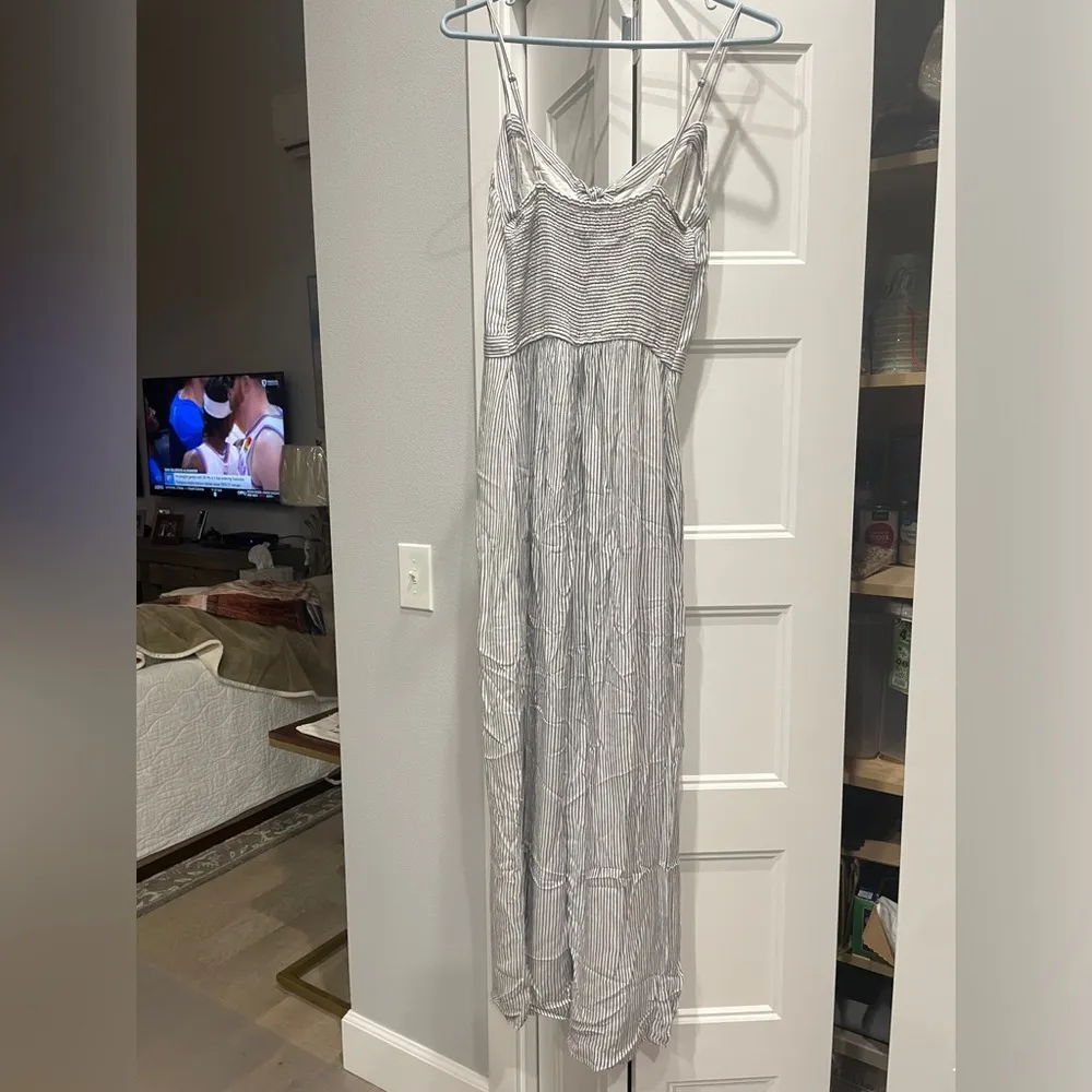 Abercrombie & Fitch Blue and White Striped Smocked Waist Jumpsuit Small Tall - Image 2