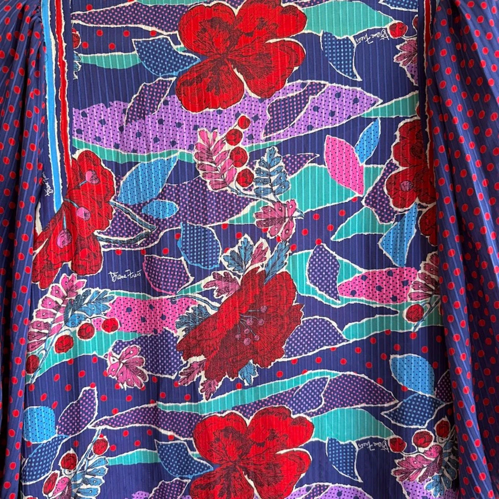 Vintage 80s Diane Freis Coordinating 3 Piece Floral Dot Tunic Pants & Sash Set Blue Size M - Image 11