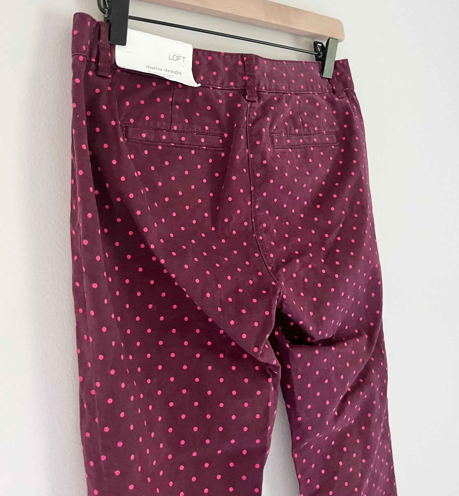 NWT Ann Taylor  Marisa Straight Leg Polka Dot Pants Pink Burgundy 2 Petite - Image 4