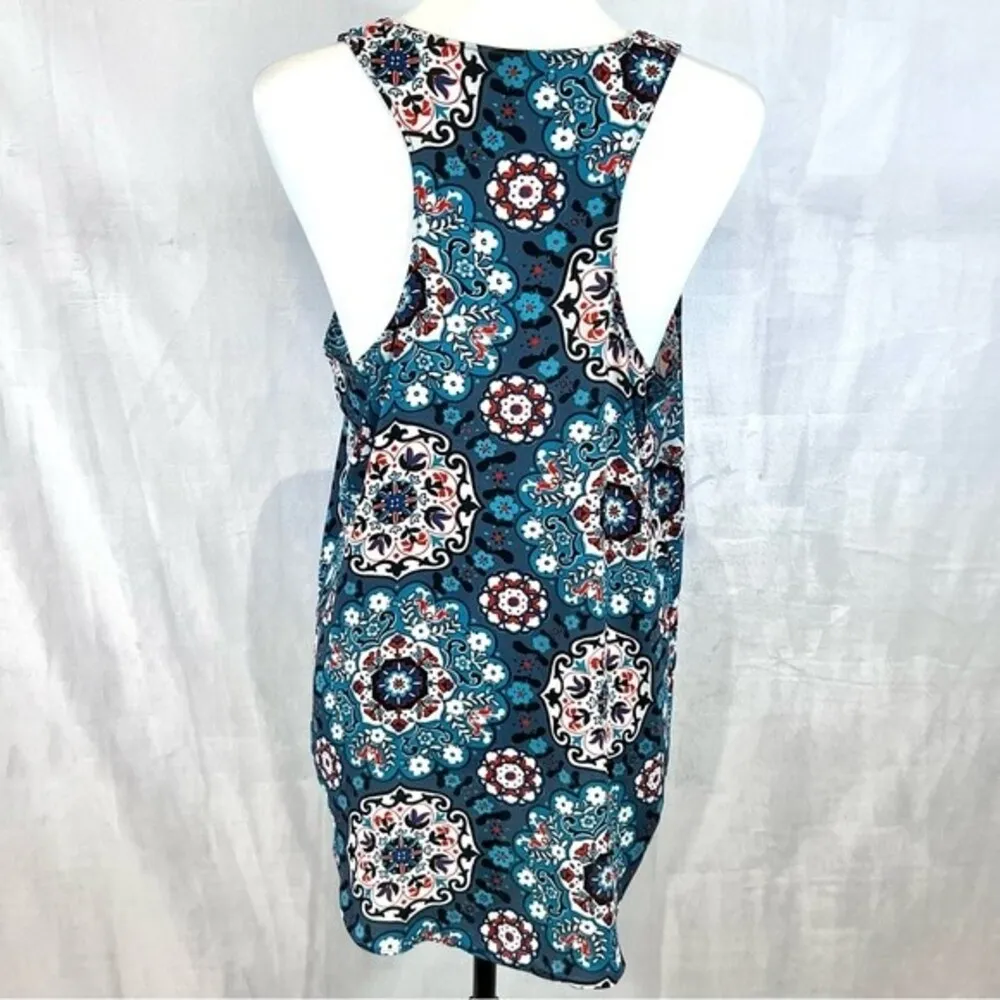 Ann Taylor Loft blue aqua print boho top size medium - Image 5