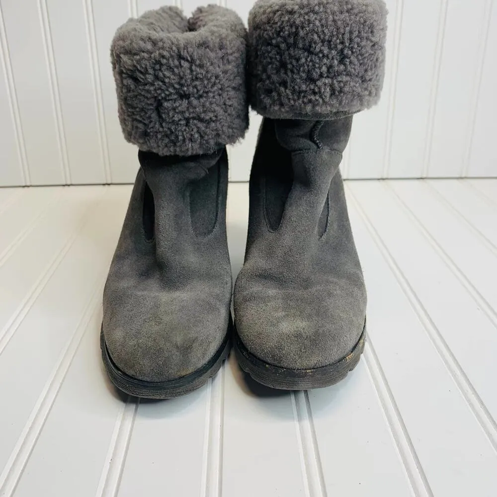 UGG Gray Suede Wedge Shearling Lined Suede Ankle Bootie Sz 8.5 - Image 3