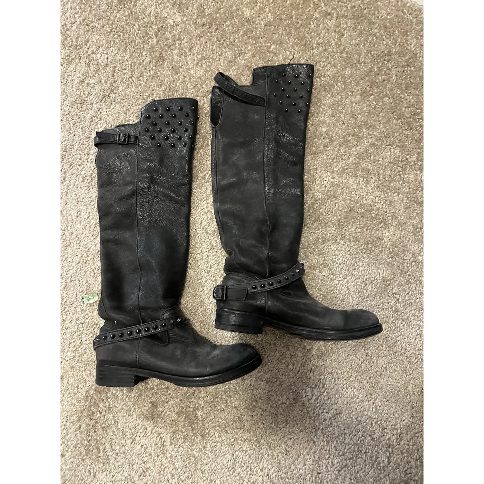 ASH Remix Black Genuine Leather Sz 38-8 Over The Knee Studded Moto Biker Boots - Image 4