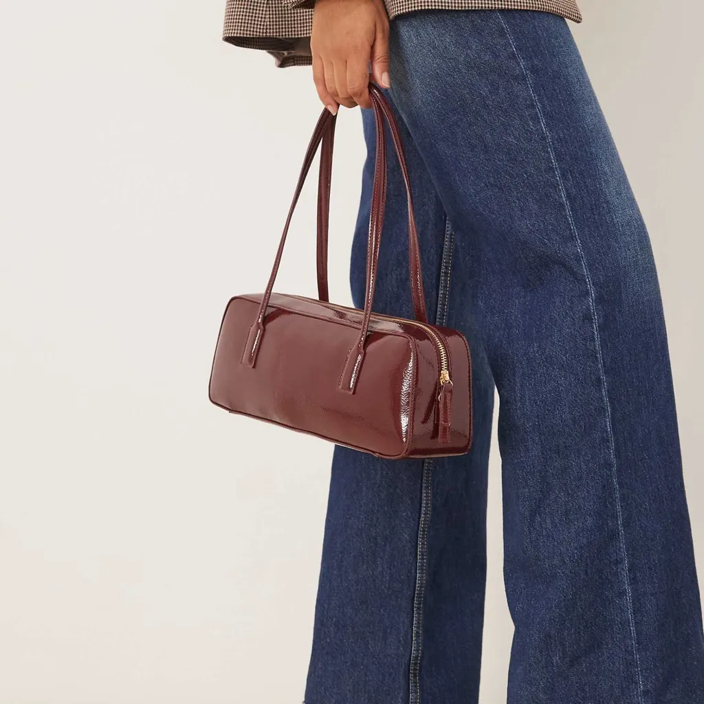 ASOS- burgundy patent faux leather elongated shoulder bag - Image 5