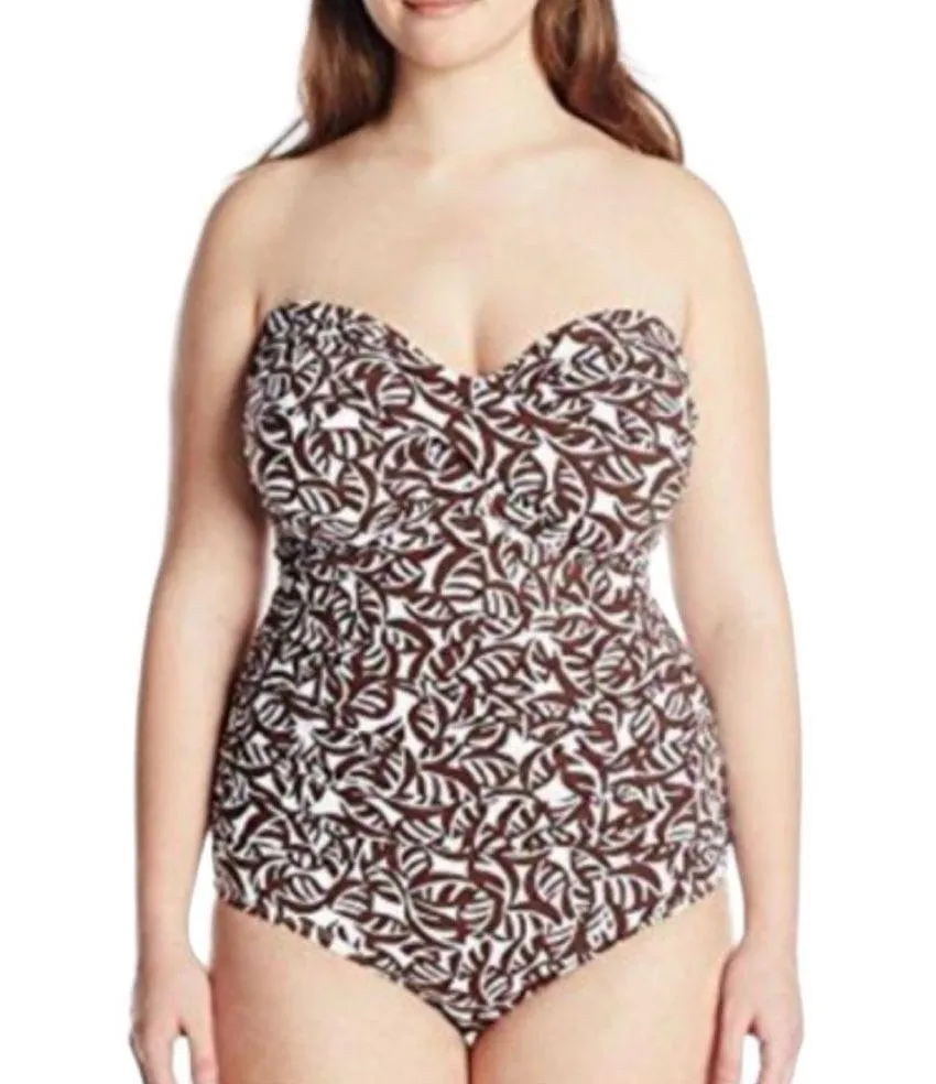 Anne Cole Signature Convertible One Piece Swimsuit Brown and White Size 20W NWT - Image 3