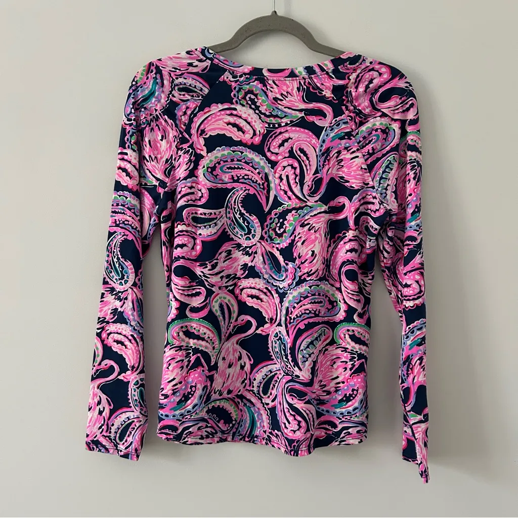Lilly Pulitzer Luxletic Flock to the Top Lizbeth Paisley Long Sleeve Blue Pink M - Image 2