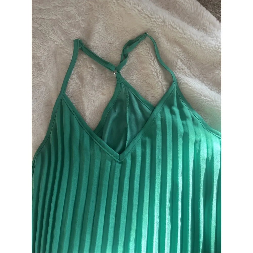 She+Sky Women's Smocked Pleated Maxi Dress Racerback Green Sundress Small - Image 2