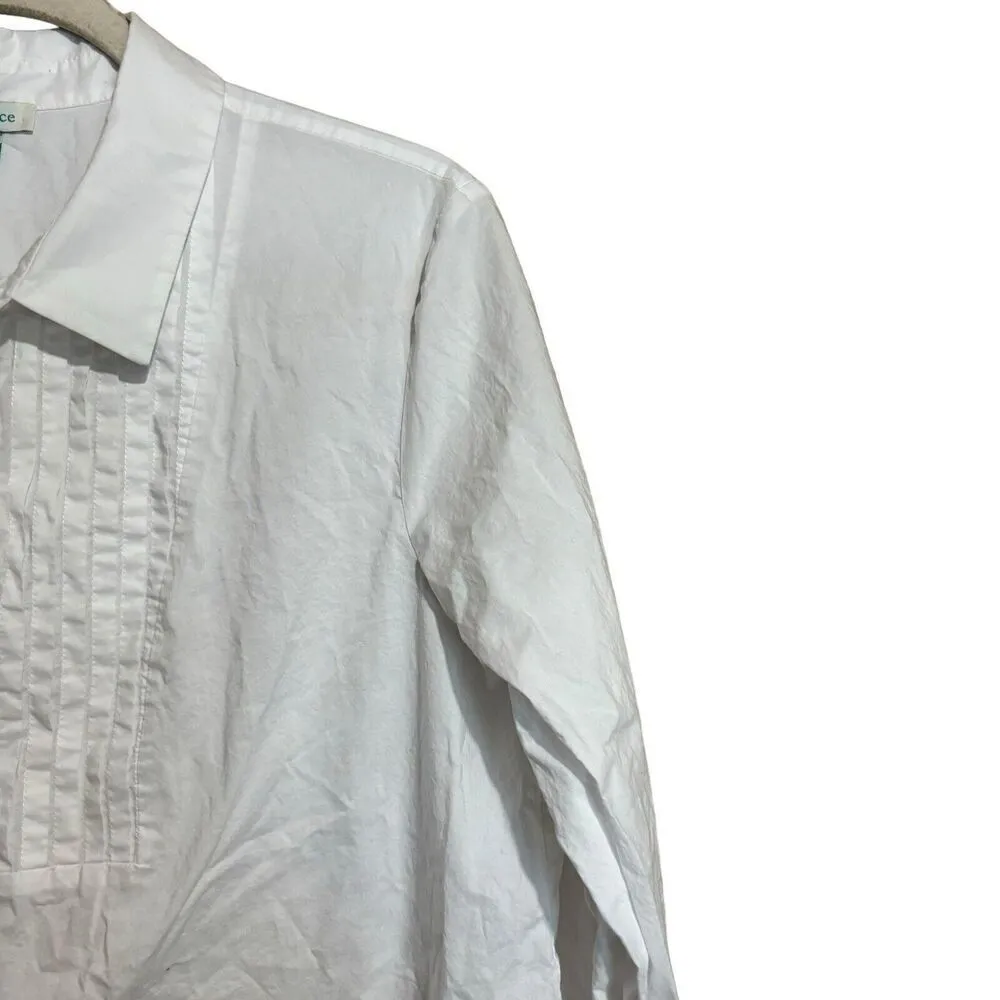 Sundance Top Womens XL White Cotton Button Up Shirt Pintucked Long Sleeve Blouse - Image 3