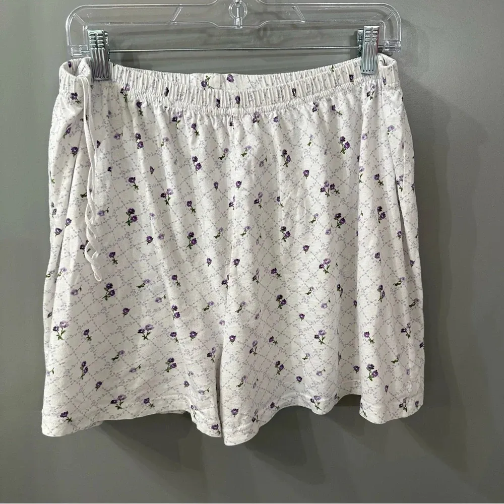 Vintage Oscar De La Renta Pajama Set Purple Floral Button up Short Set Size XL - Image 7