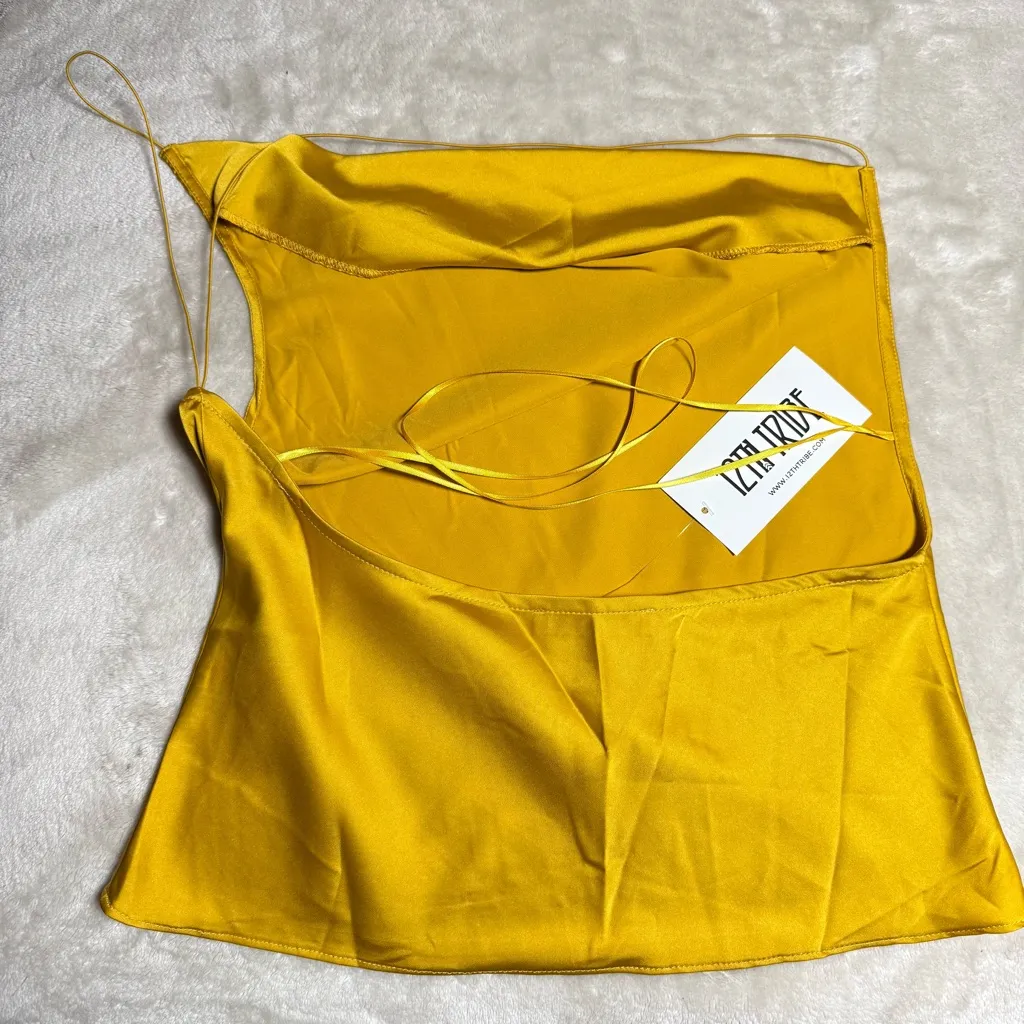 12th Tribe  Vibrant Yellow Satin top SZ:M - Image 4