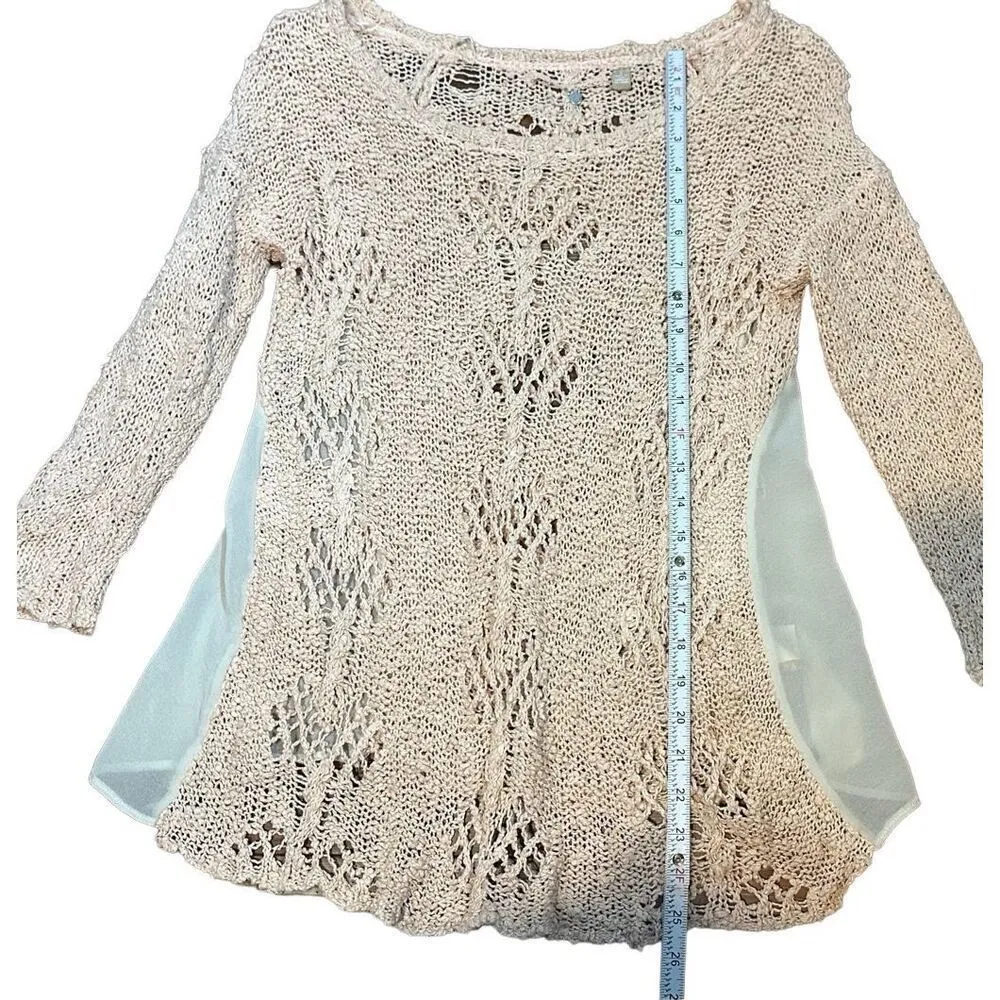 Anthropologie Sylt Boucle Pointelle Pullover Sweater Knitted Knotted Pink croche - Image 7