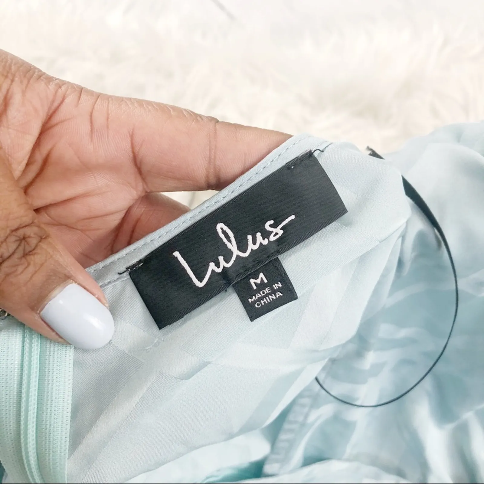 Lulu’s Geo My! Mint Blue Embossed‎ Tiered Romper - Image 4