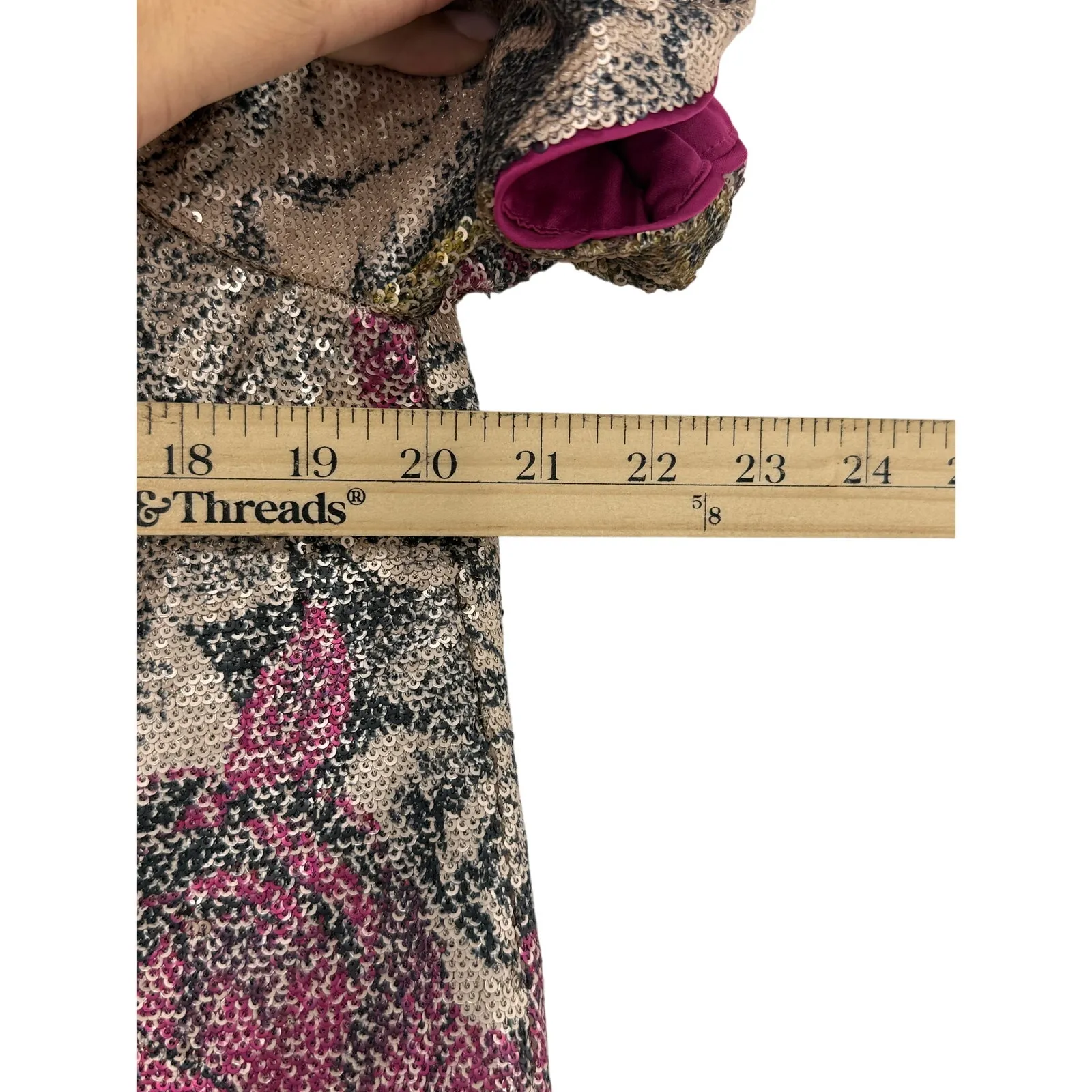 Anthropologie Sequin Floral Puff Sleeve Blouse Top Metallic Holiday Party US 10 - Image 9