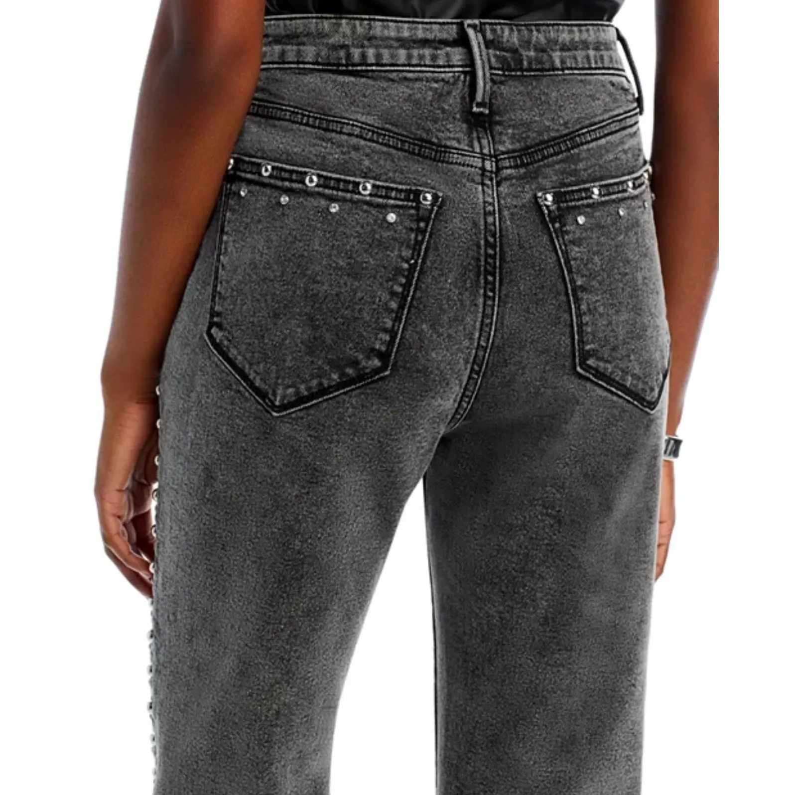 AQUA Studded Jeans High Rise Straight Leg Cropped‎ Gray Wash Size 28 - Image 6