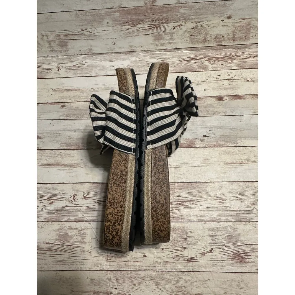 Qupid Black White Striped Slip On Sandals Slides Size US 9.5 EU 40 Slide Bow - Image 5