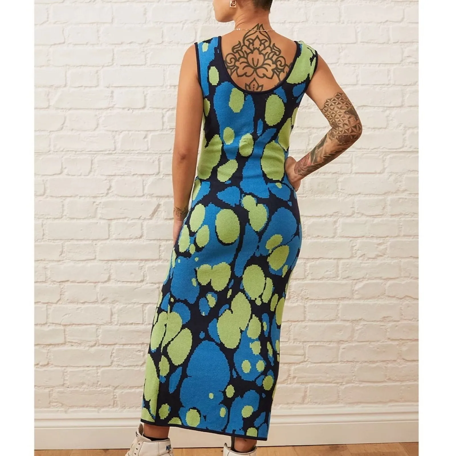 Free People Another Girl Lava Lamp Knit Midi Dress Blue/Green Retro Size 4 EUC - Image 2