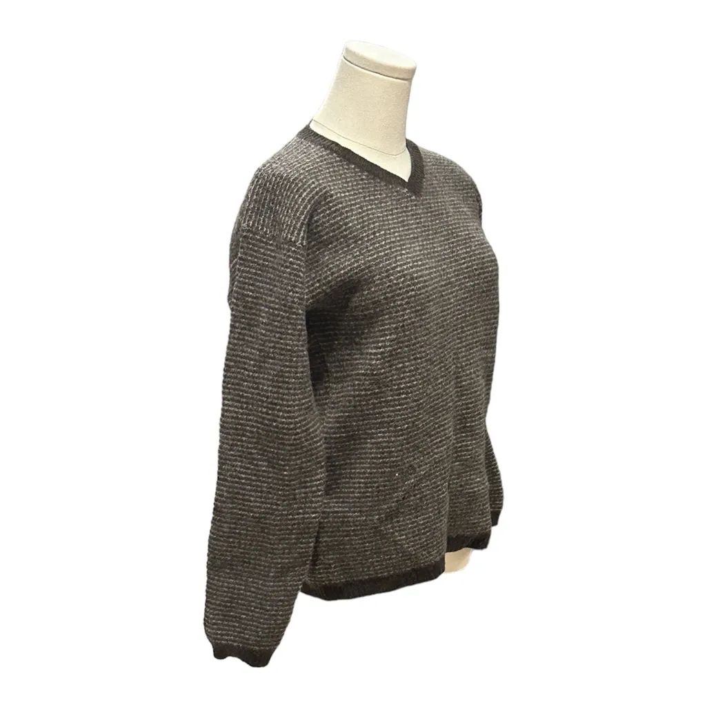 VINTAGE John Ashford Sweater Women M Brown 100% Wool Tight Knit Ribbed Crew Neck - Image 3