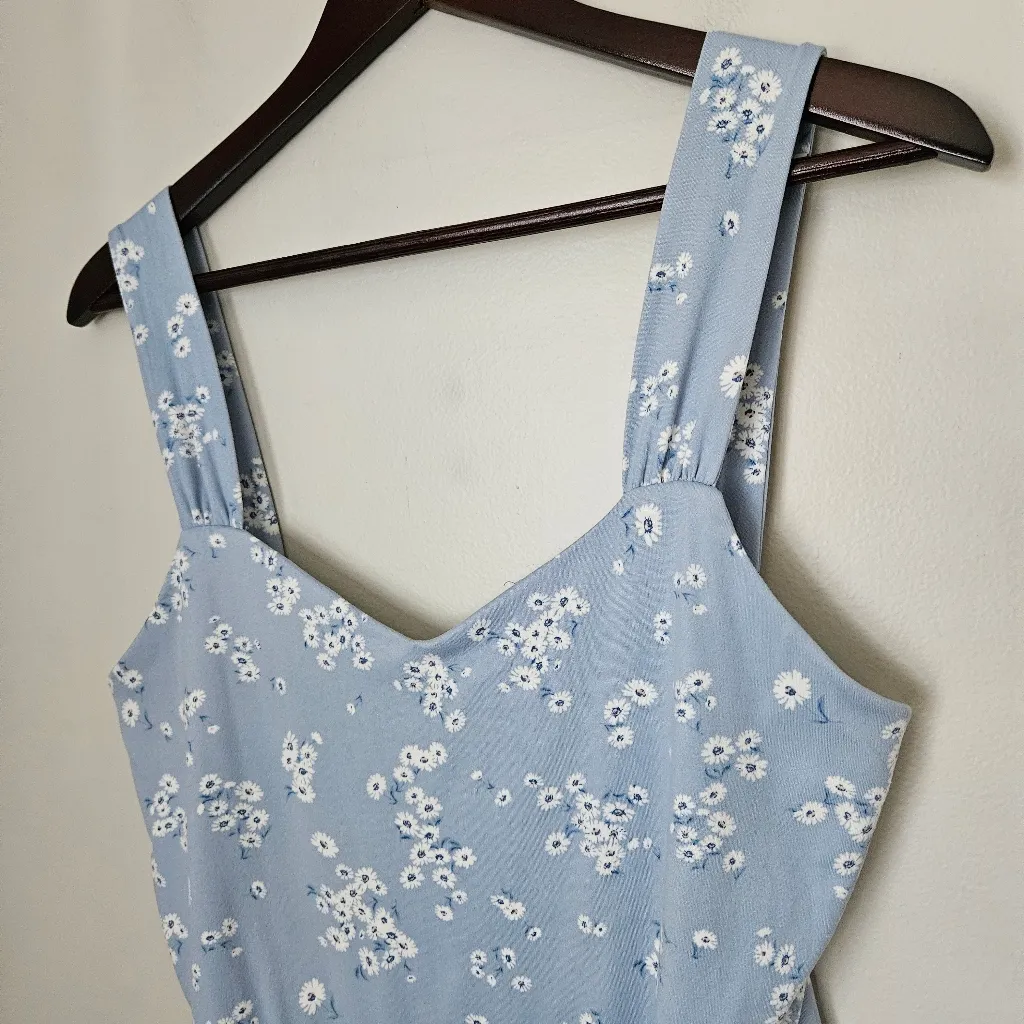 French Grey Floral Light Blue Sundress Mini Sleeveless Large Womens Lightweight - Image 2