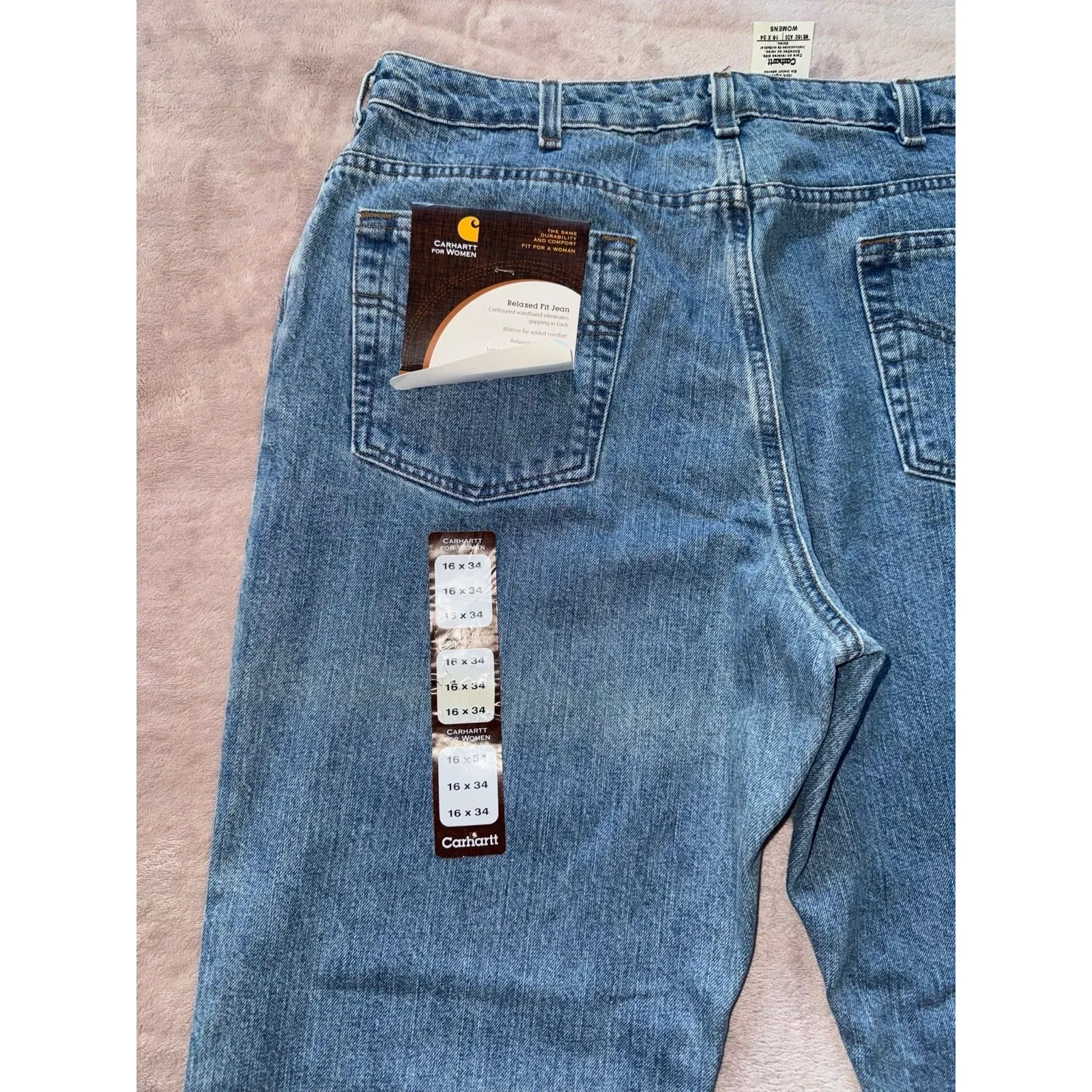 Carhartt Women's Jeans Blue Denim‎ Mid Rise Relaxed Fit Size 16 NWT - Image 8