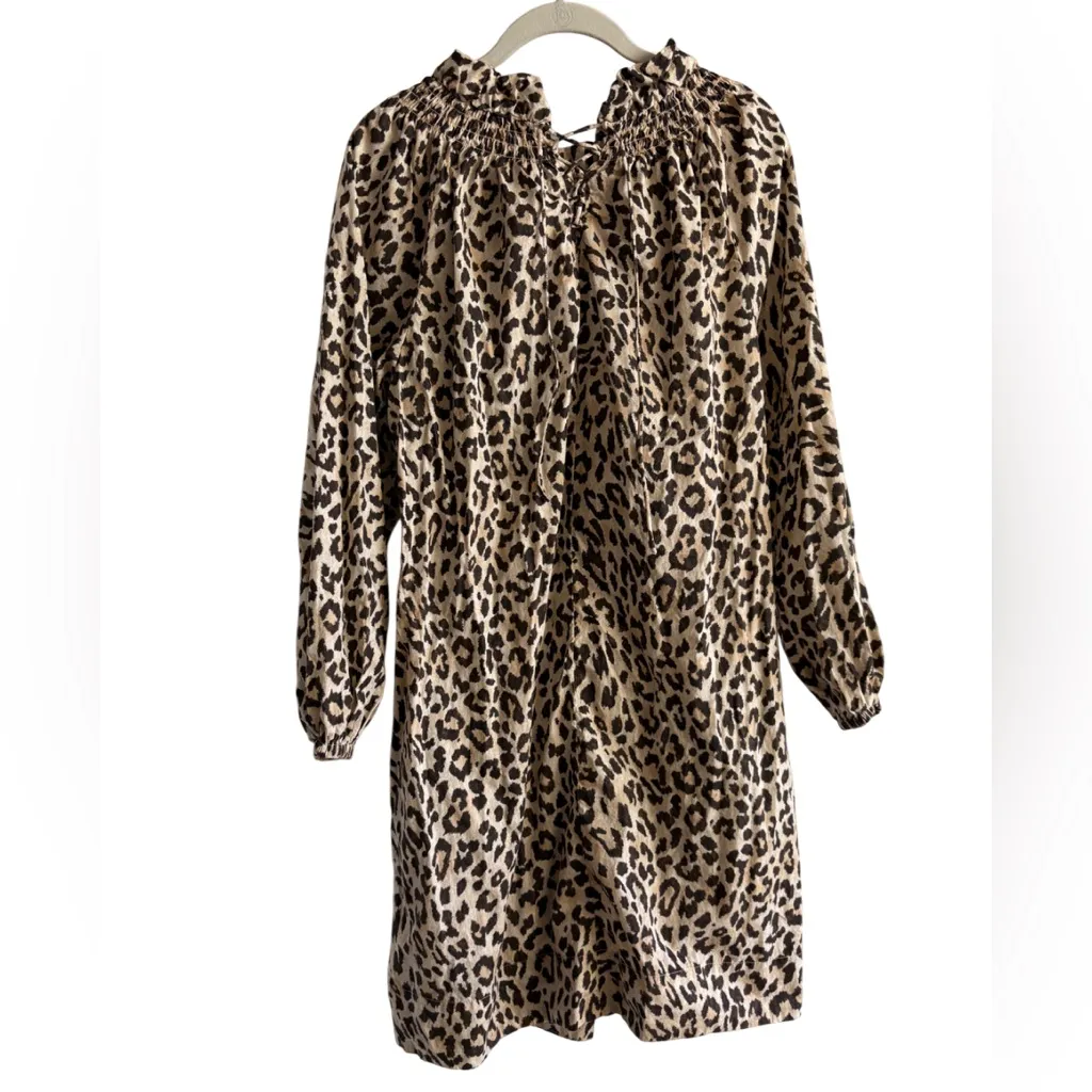 J. Crew Winona Ruffleneck Puff-Sleeve Leopard Print Long Sleeve Mini Dress - Image 6