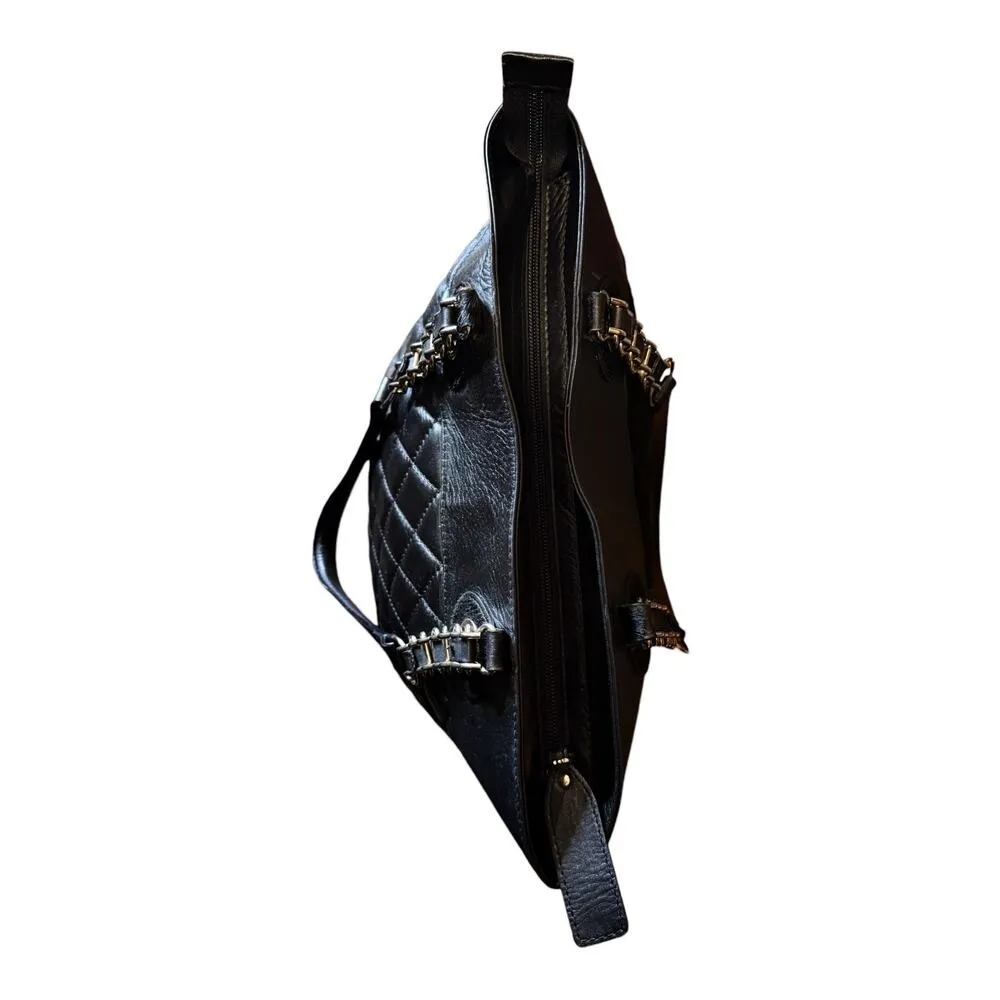 CLAUDIA FIRENZE Black Diamond Leather Cowhide Dual Handle Italy Zip Closure EUC - Image 6