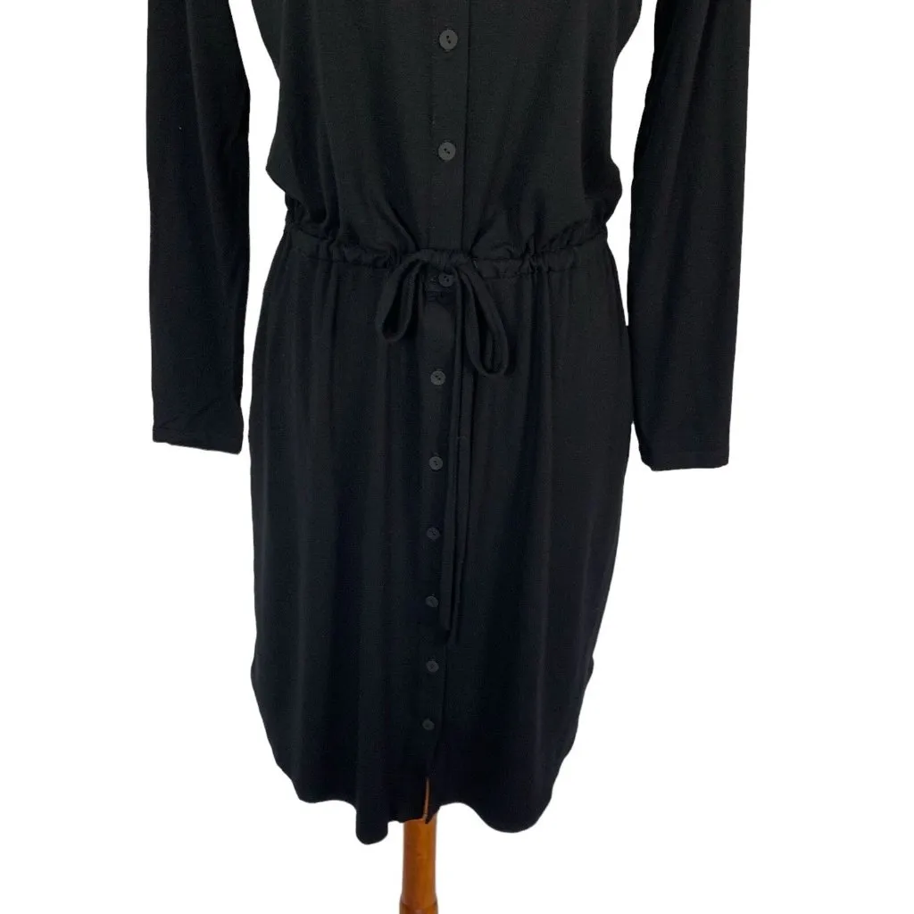 Eileen Fisher Womens Dress XS Black Long Sleeve Belt Button Up Minimalist Chic - Image 3