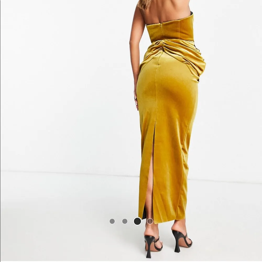 Gold Velvet Bandeau Strapless Midaxi Dress - Image 3