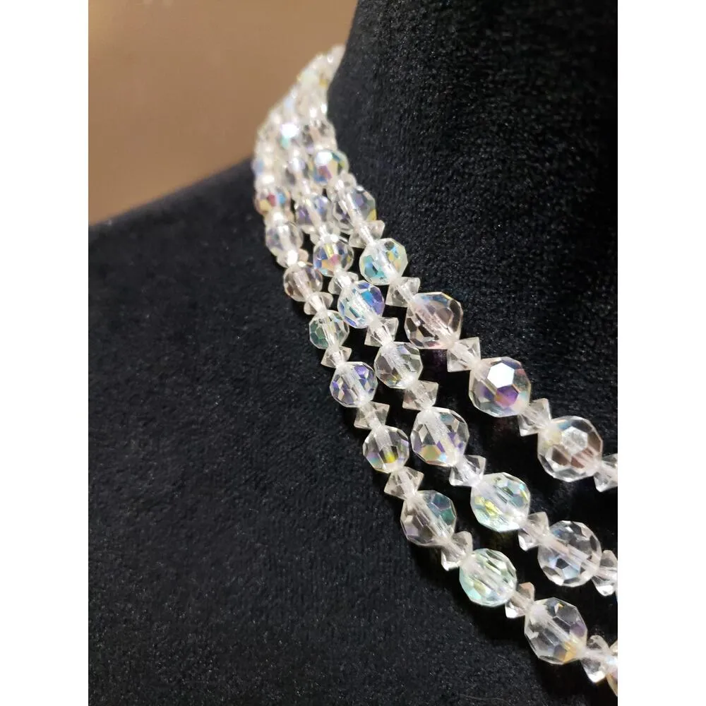 Women Fashion 4 Strand Aurora Borealis Rainbow Crystal Beaded Statement Necklace White - Image 5