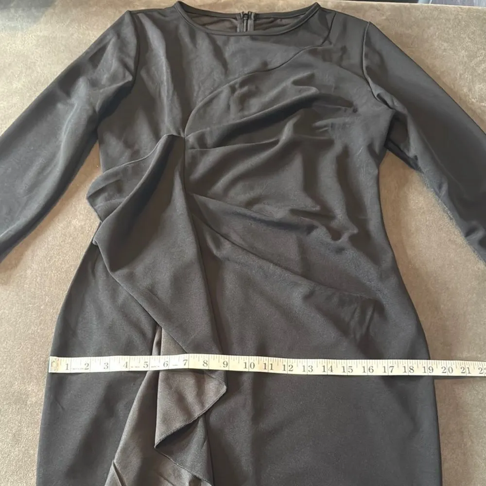 Women’s Black Asymmetrical Ruffled Midi Dress 3/4 Sleeve Zip Back Size M NEW Size M - Image 11