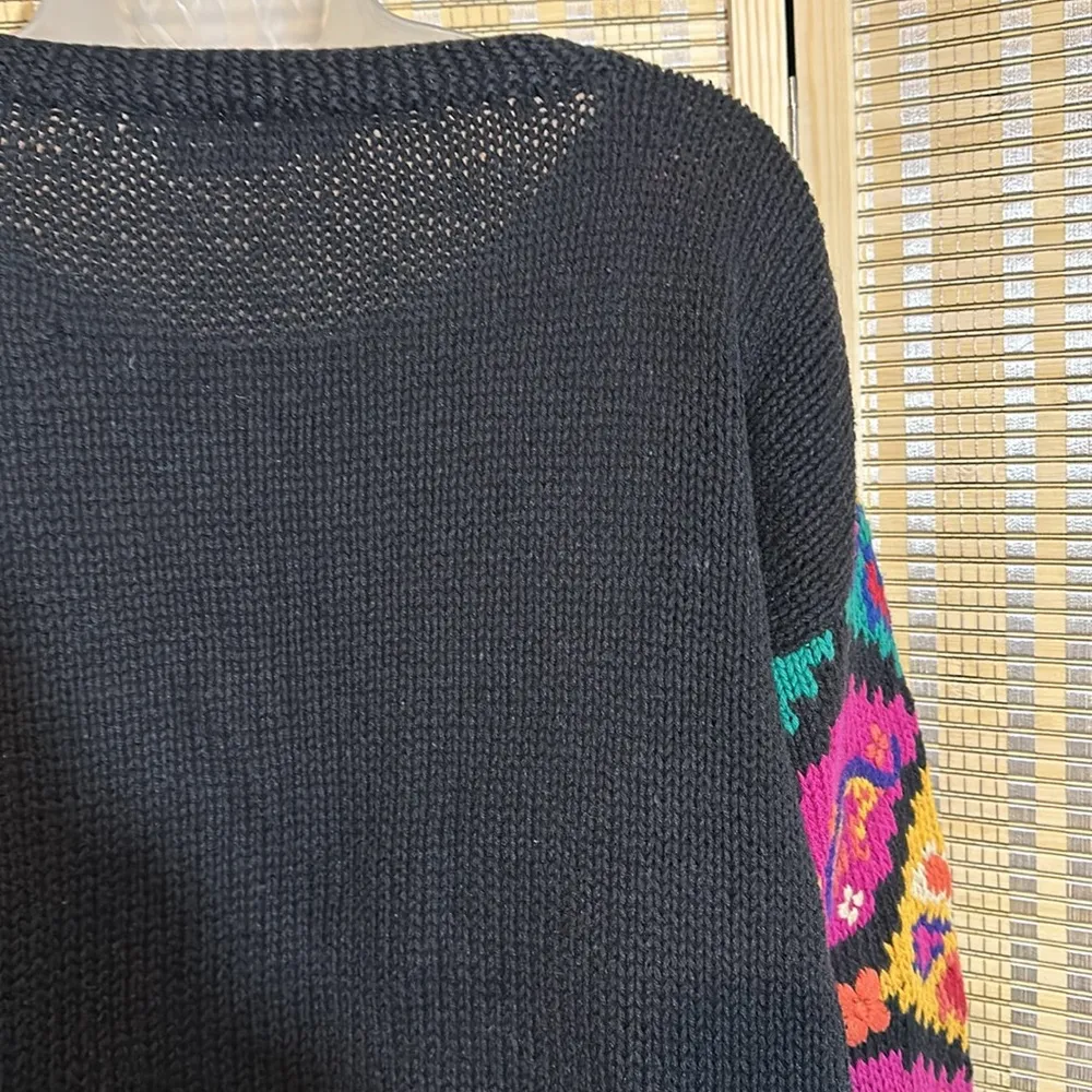 Ormond Shops Vintage Black Floral Embroidered Loose Knit Cardigan Sweater Small - Image 12