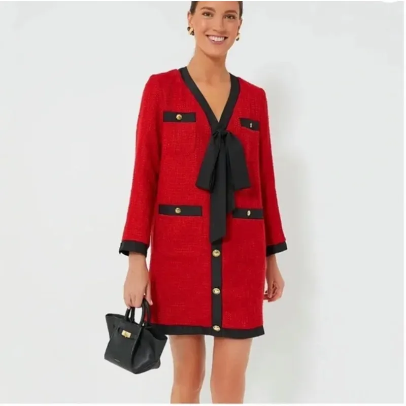 Tuckernuck Pomander Place Coco Tweed Bow Mini Dress in Red XXXL Womens - Image 15