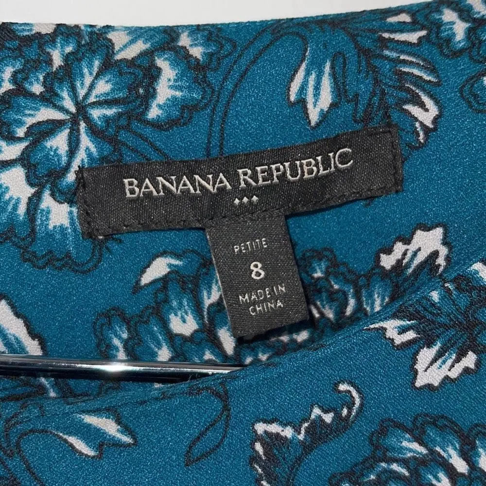 Banana Republic Womens Floral Buttoned Long Sleeve Mini Shift Dress Teal Green S - Image 7