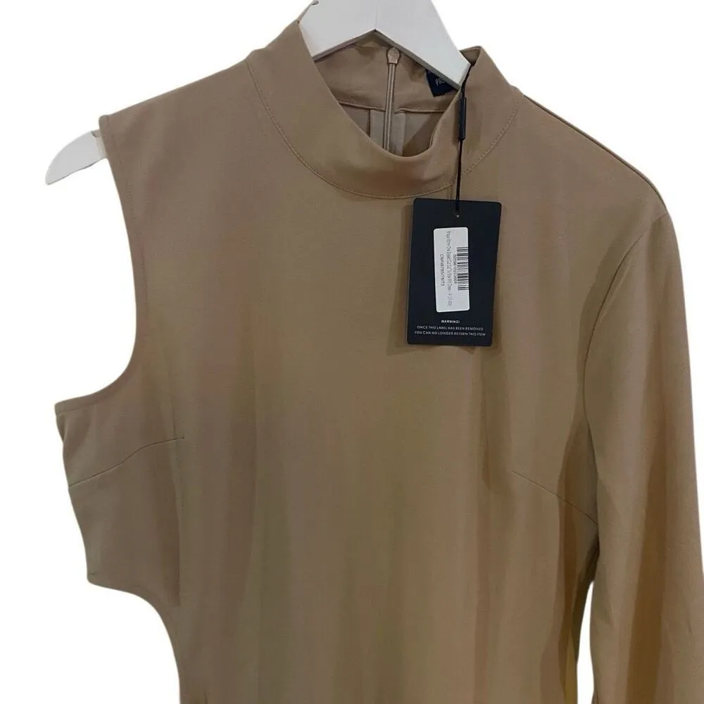 Pretty Little Thing  NWT tan size 14 dress one sleeve cut outs - Image 11