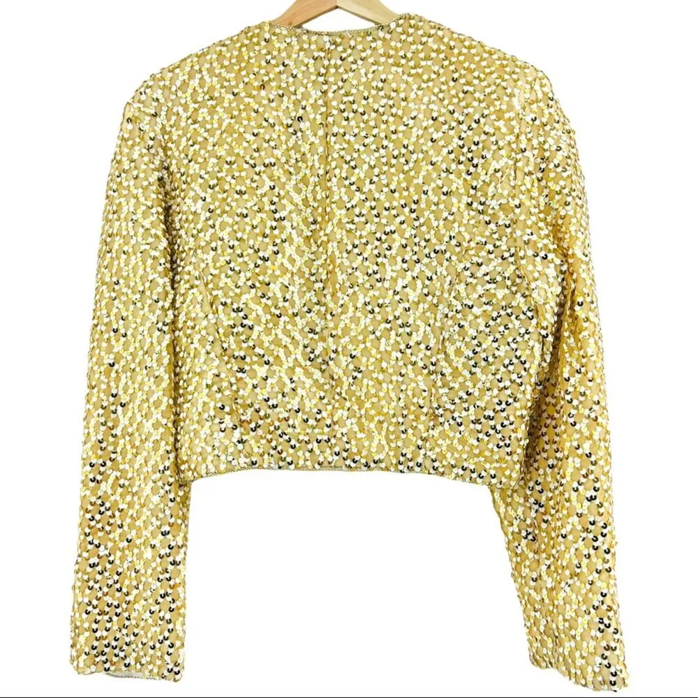 Steven Stoller US 14 American VINTAGE 80s Gold Sequin Bolero Crop Jacket - Image 3