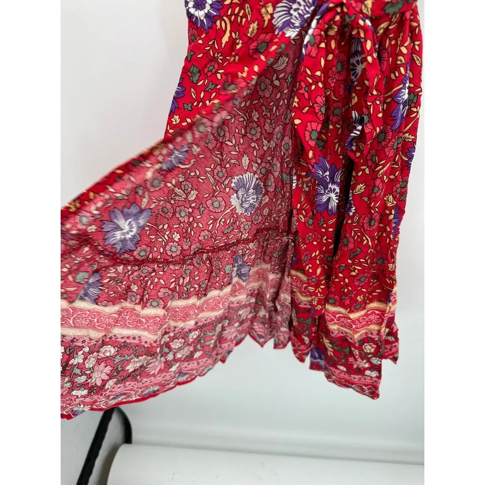 R. Vivimos Women Red Floral Wrap Front Mini Dress Short Sleeve Boho Size M NWT Size M - Image 4