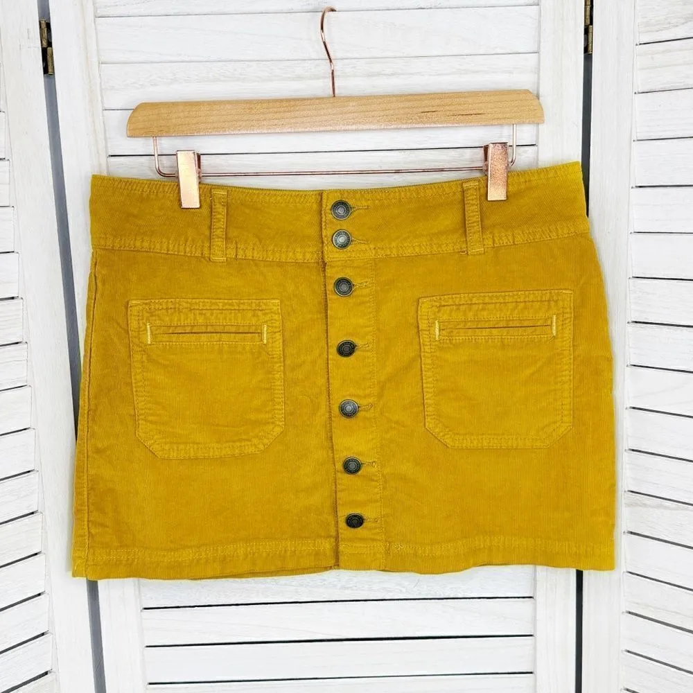 We The Free Free People Y2K Joanie Corduroy Button Up Micro Mini Skirt Yellow 29 - Image 2
