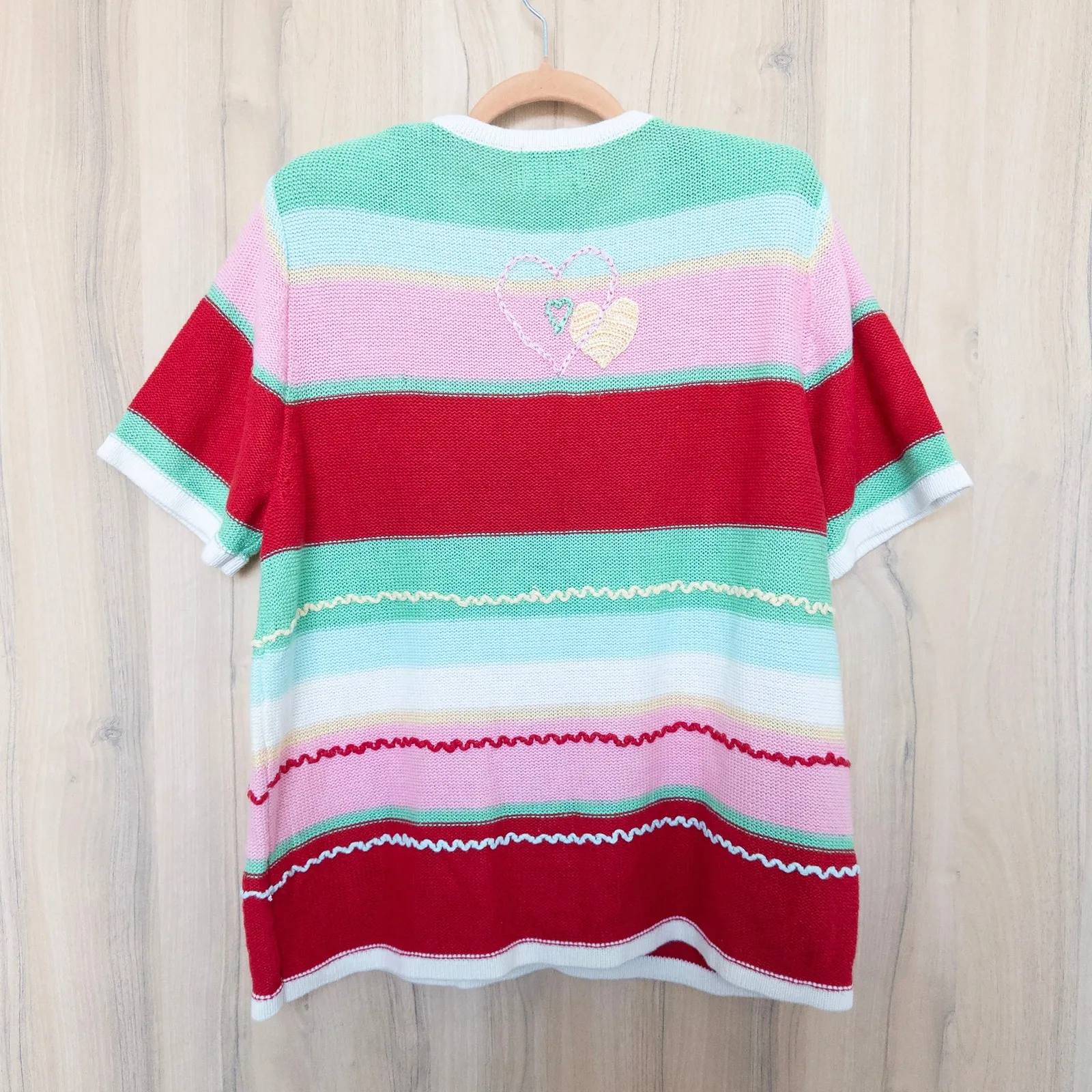 VTG Breckenridge Womens Striped Sweater Size L Hearts Short Sleeve Valentines - Image 6
