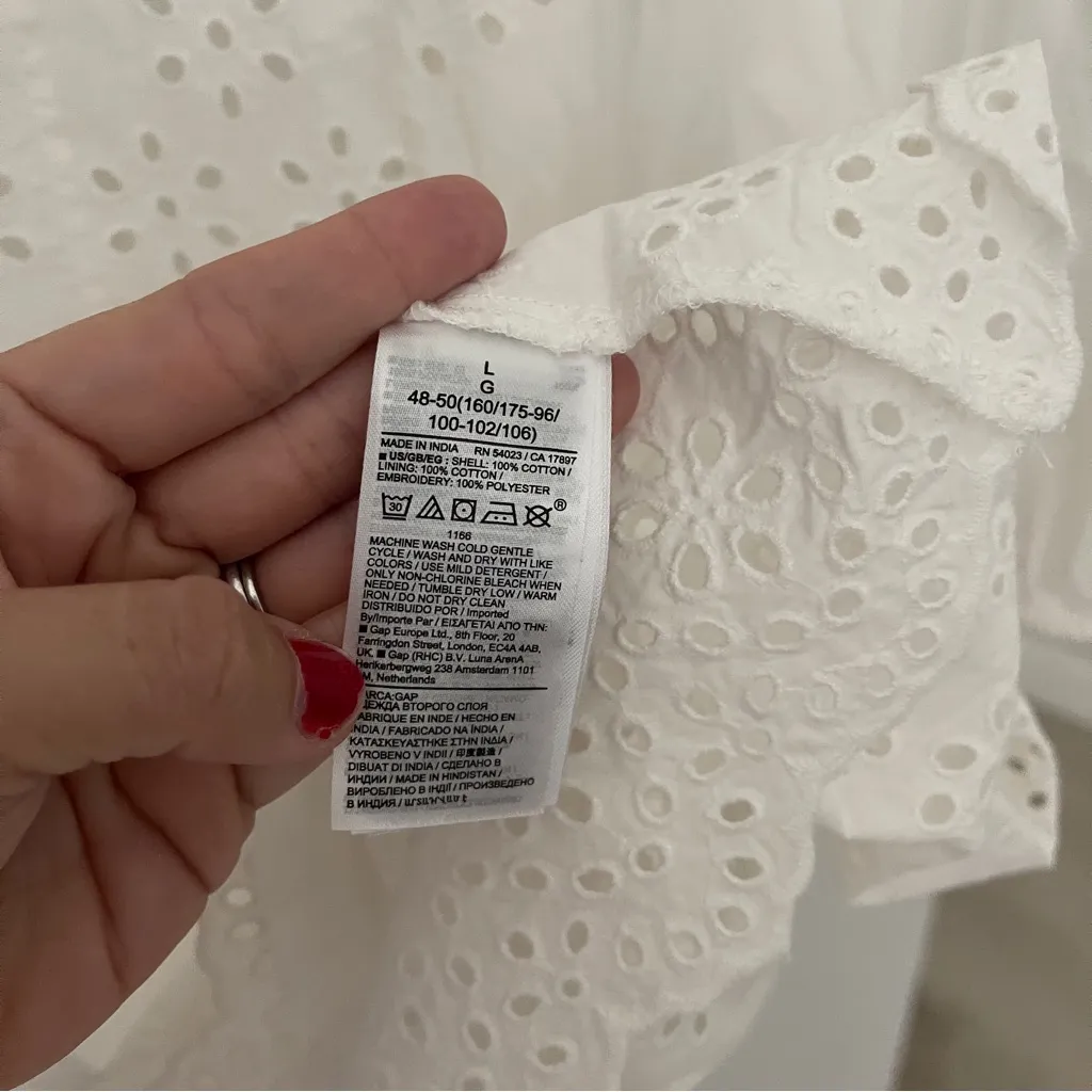 GAP Eyelet Mini Dress In Off White Ruffle Long Sleeve Slip - Image 4