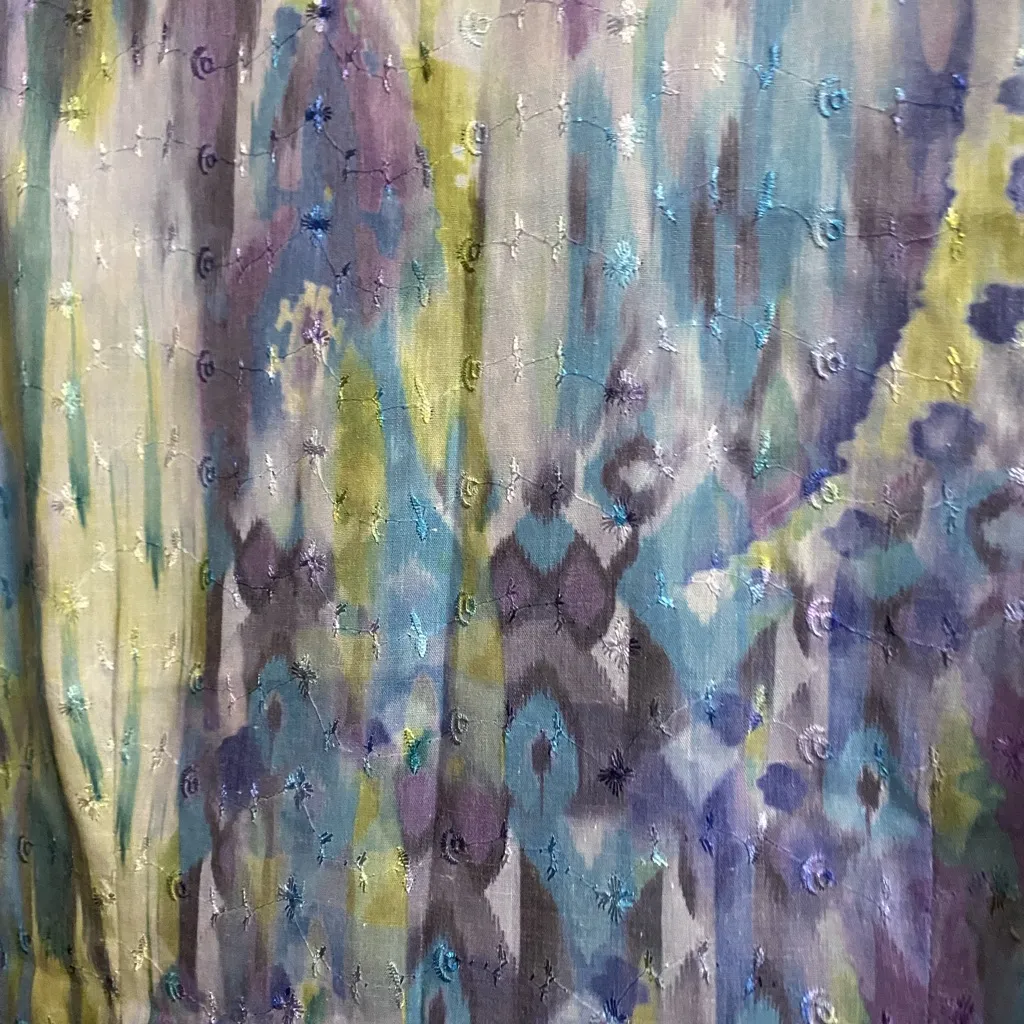 Elan Womens Scrubs Top M Medium Bust 38” Blue Green Purple Print Scrub - Image 6