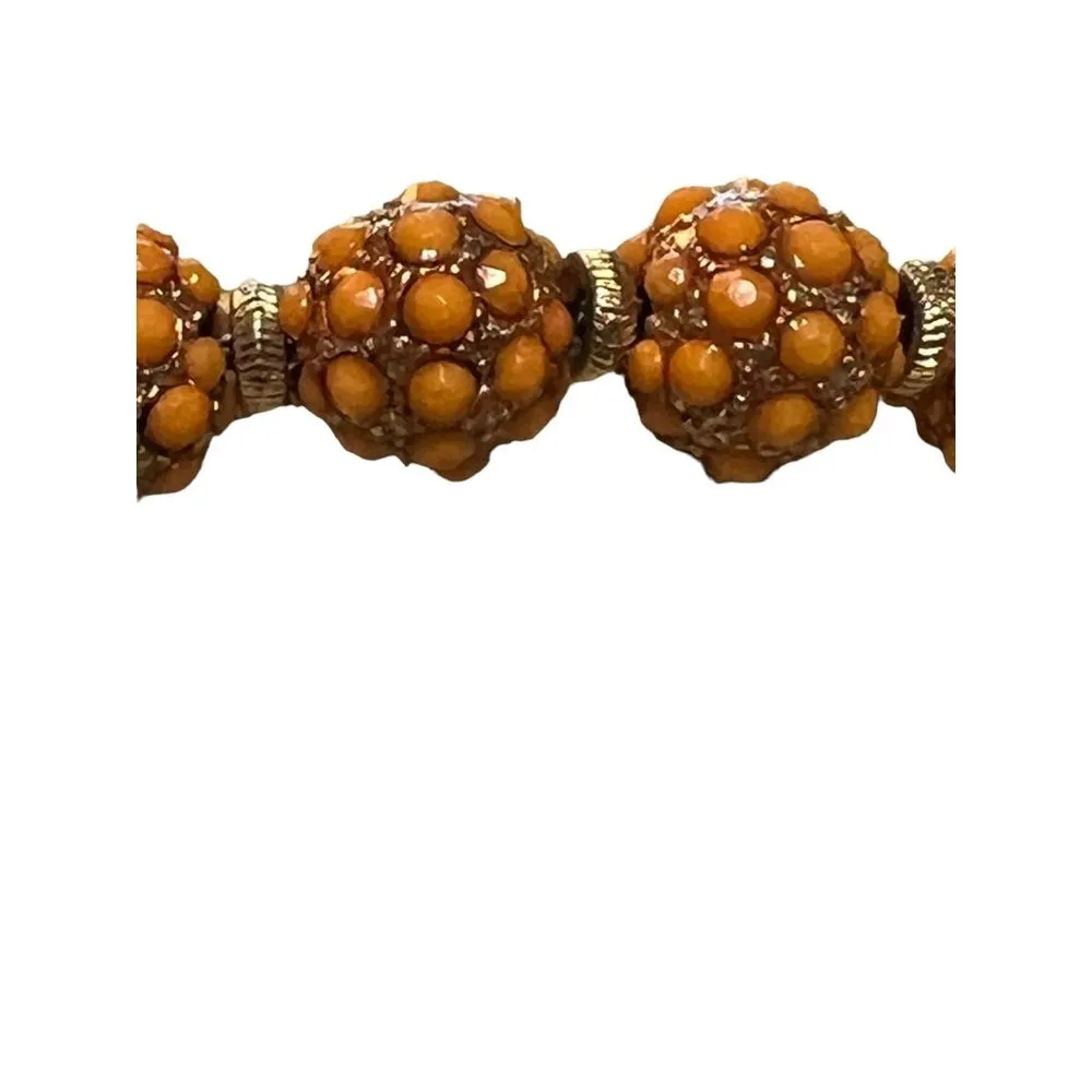 Orange Bead Bauble Slide Adjustable Bracelet Gold Tone 5" - Image 2