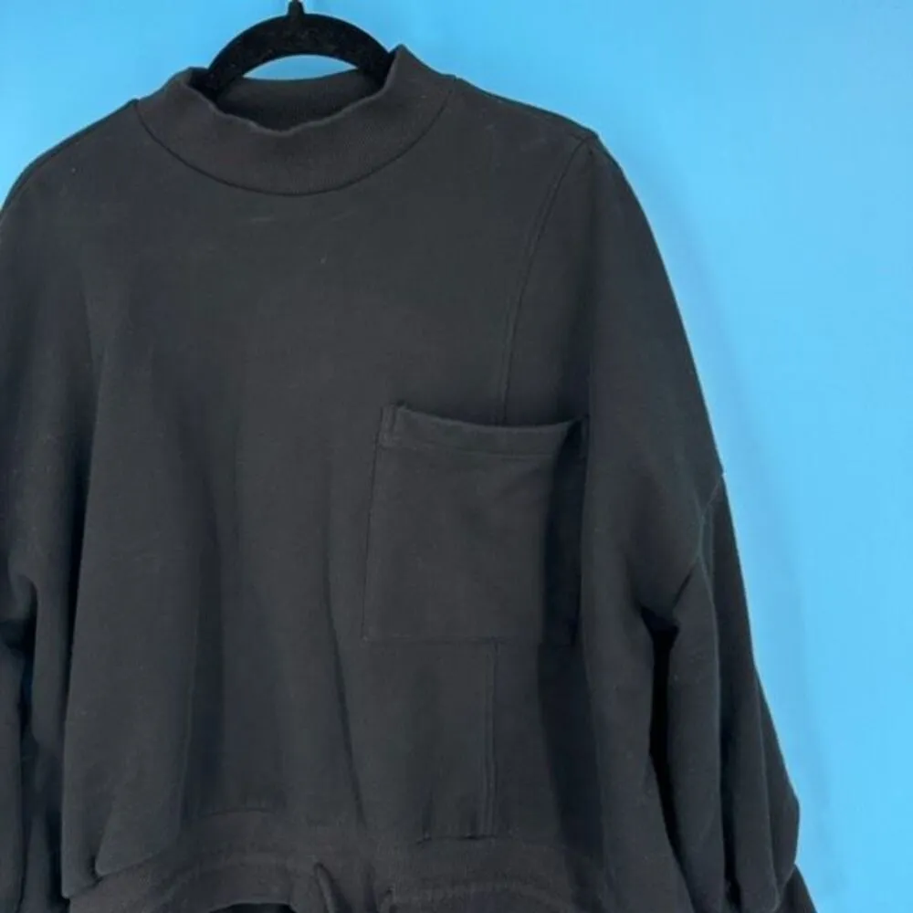 Nap Women's Loungewear Terry Cropped Boxy Drawstring Hem Sweatshirt Black Small - Image 4