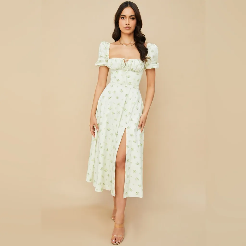 House of CB Tallulah Ivory Floral Puff Sleeve Midi Dress XL - Image 11