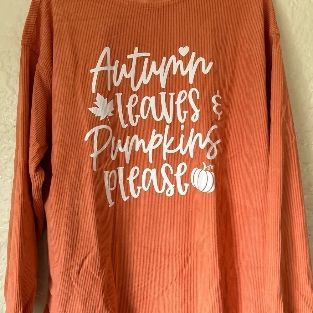 Orange Autumn leaves & pumpkins please ribbed oversized sweatshirt size large - Image 4