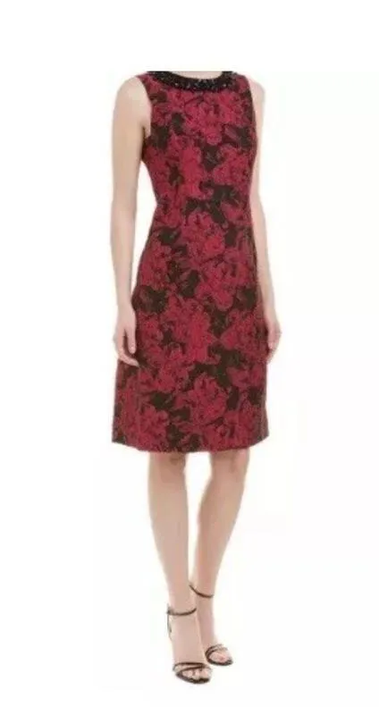Teri Jon by Rickie Freeman Cocktail Sheath Dress Size 12 Floral Beaded Midi Black - Image 6