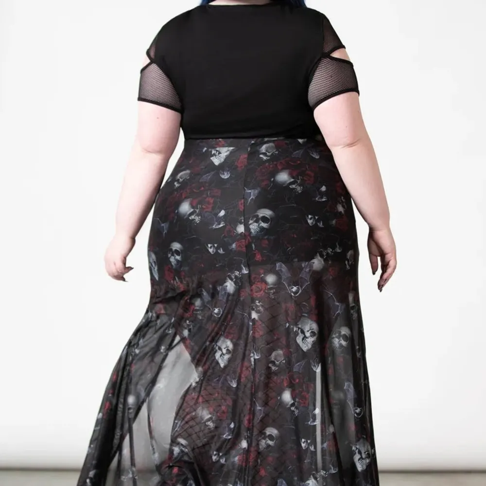 Elegant Black Skull Print Maxi Skirt - Image 3