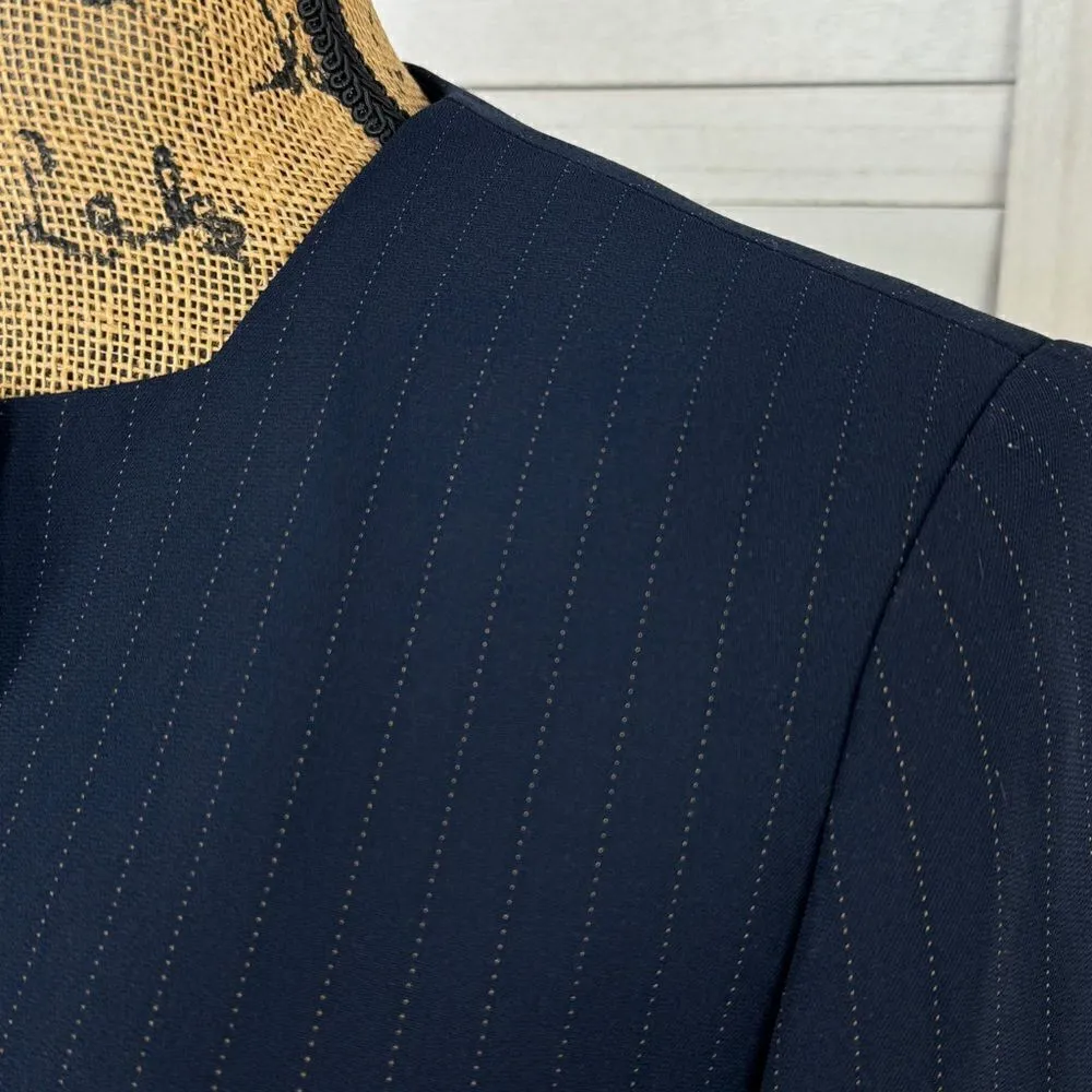 Dress Barn Pinstripe Long Line Blazer Jacket Blue Tan‎ 10 Suit Coat - Image 6