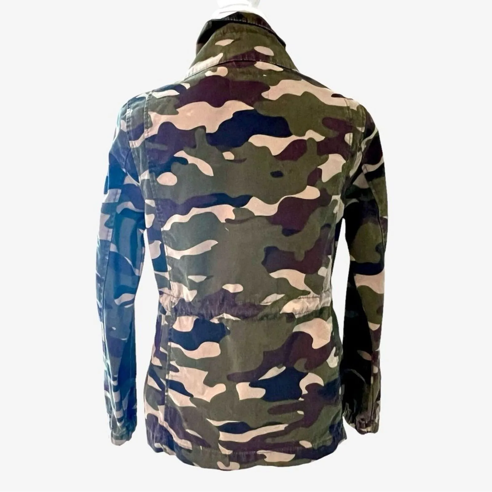 Old Navy Womens XS Camo Utility Jacket green drawstring cotton - Image 2