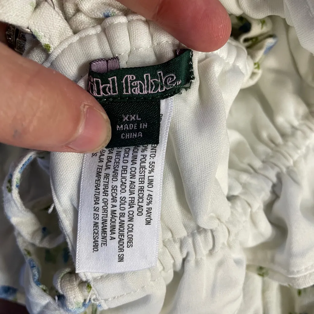 Ditsy Floral Linen Blend Tiny Tie Open Back Ruffle Tank Top - Sz XXL 💚🎀 - Image 14