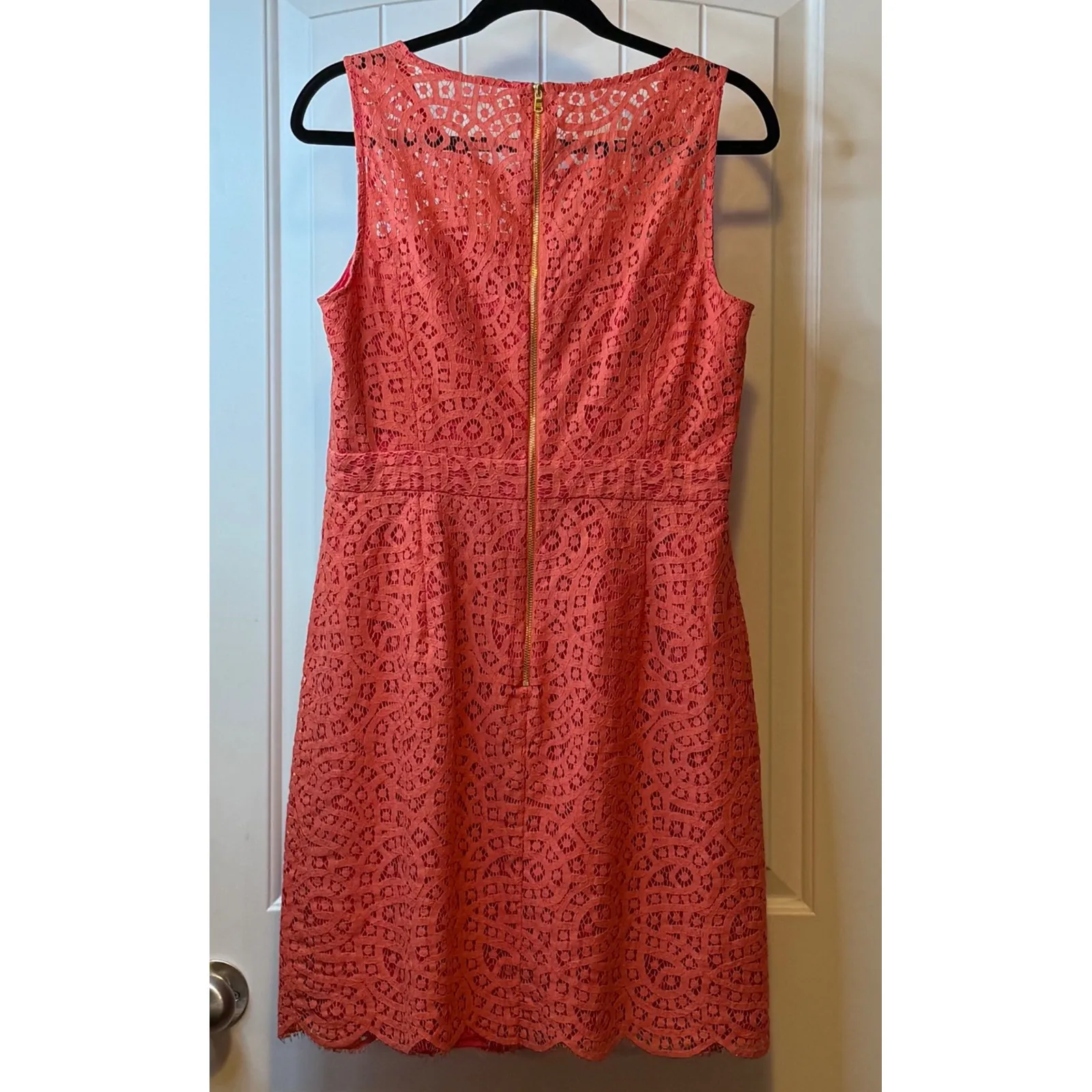 Donna‎ Morgan Coral Pink Lace Sheath Dress Sleeveless Knee Length 10 Cocktail # - Image 4