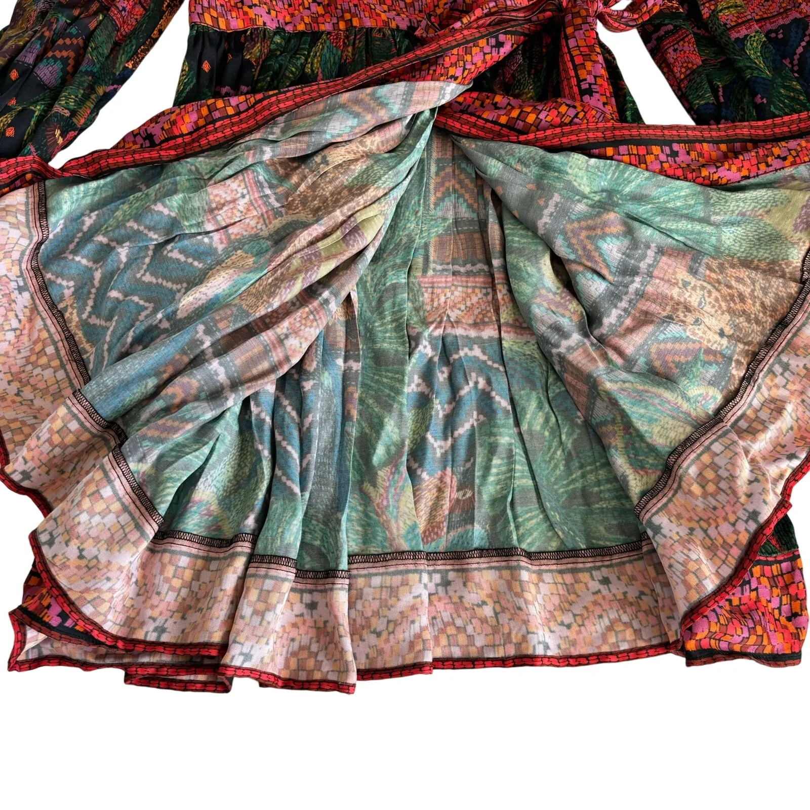 Farm Rio Forest Tapestry Floral Wrap Belted Mini Dress Green & Red Combo Size XS - Image 10