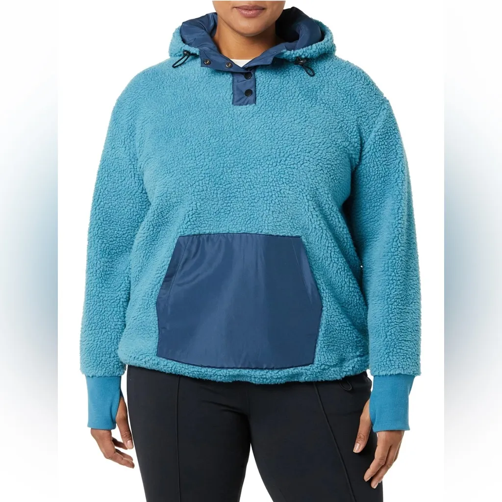 Amazon Essentials Women's Teddy Fleece Quarter Button Hooded Jacket XL Blue - Image 4